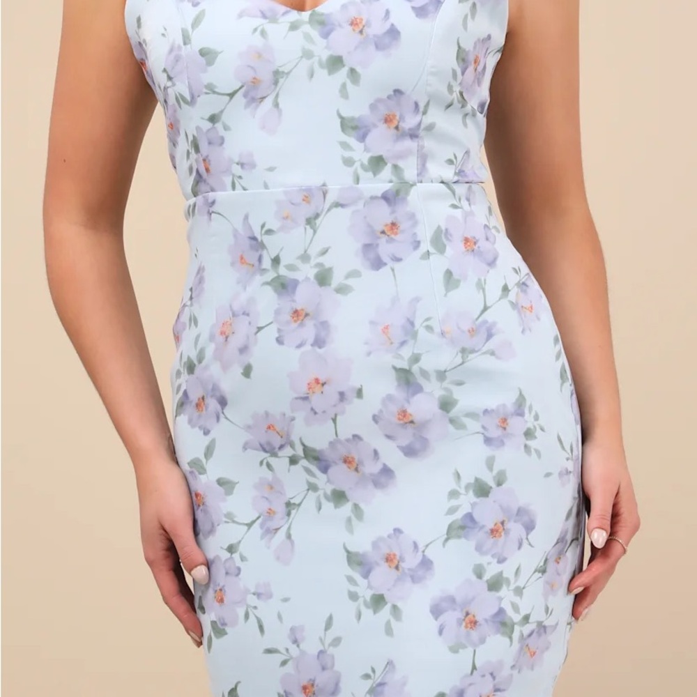 Lulus Pure Splendor Light Blue Floral Organza Trumpet Maxi Dress - Picture 5 of 5